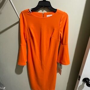 Calvin Klein Vibrant Orange Long Sleeve Dress